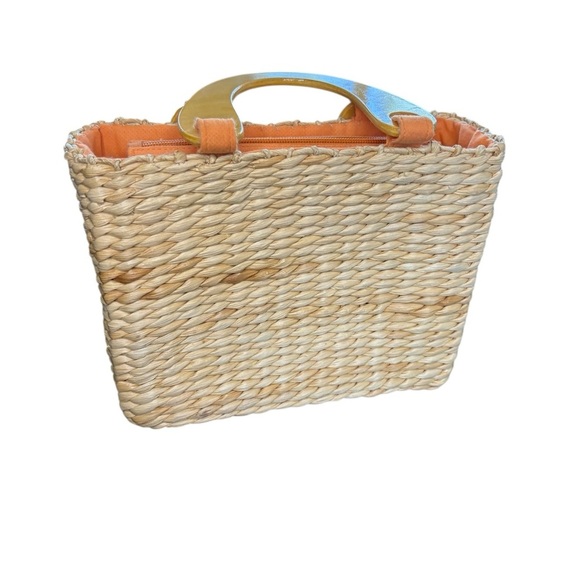 Faded Glory Straw Purse Wood Handles Orange Floral
Print Beachy 7”x 9” - Picture 7 of 8